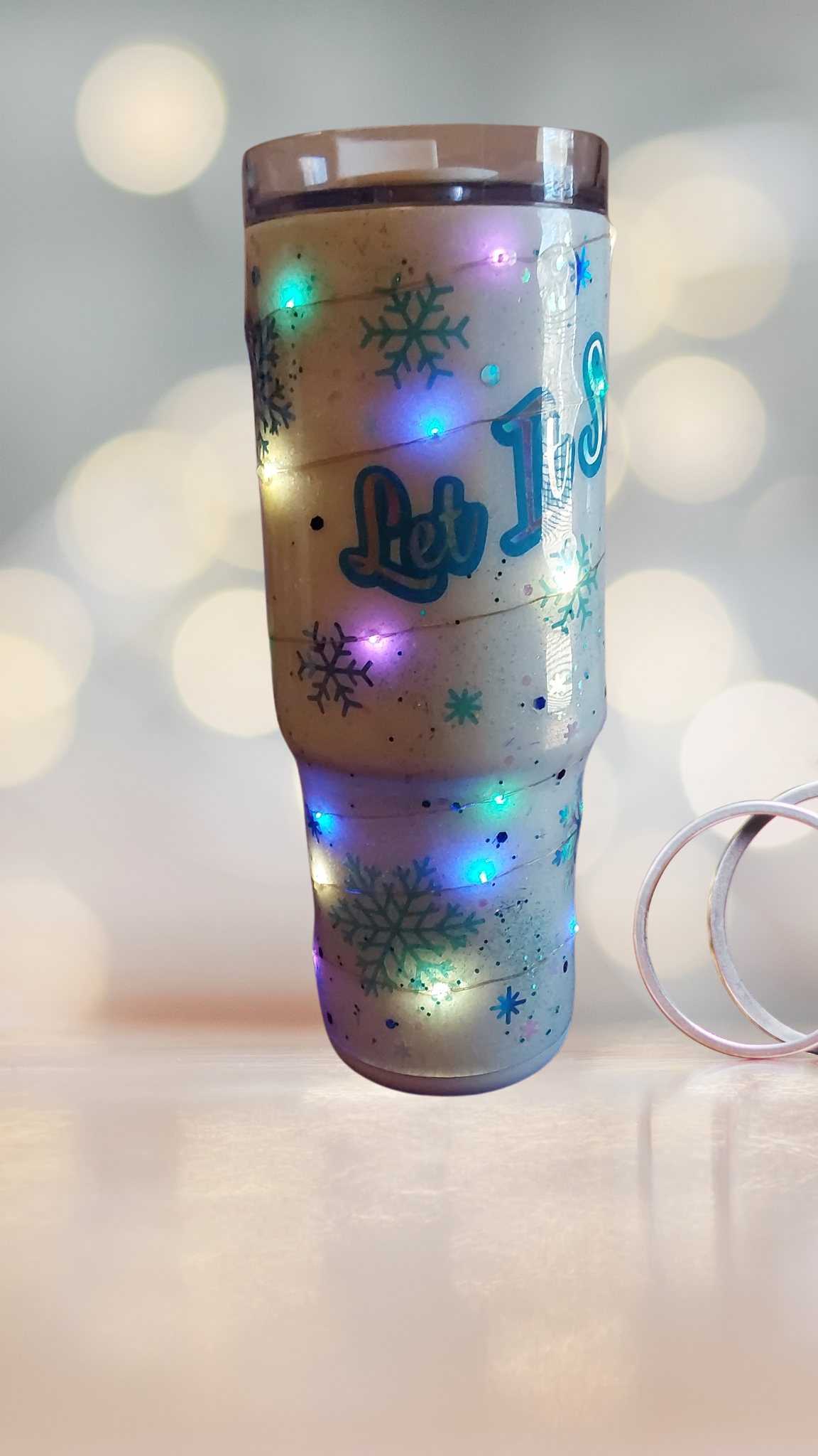 "Let It Snow" 30oz Light-Up Tumbler with Handle and Screw-On Lid