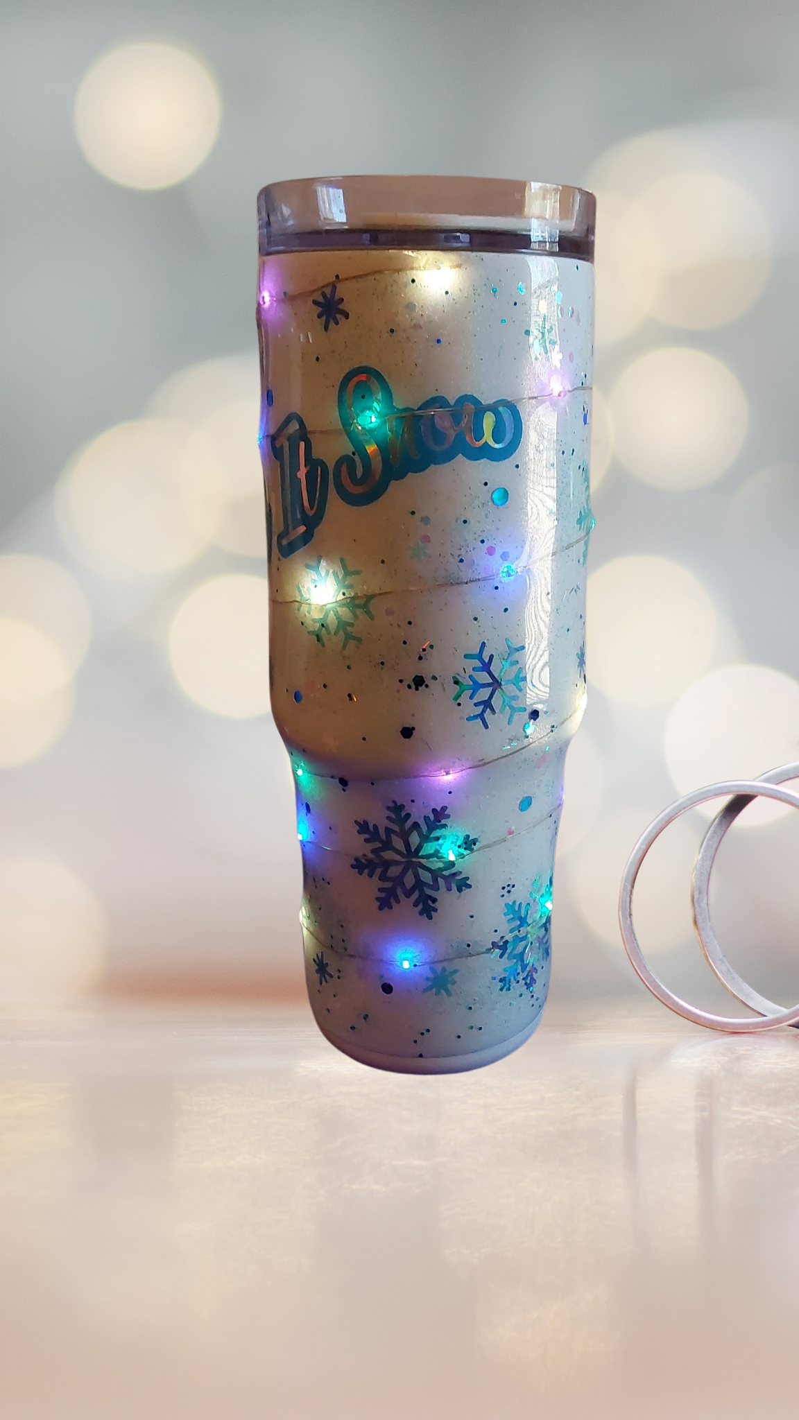 "Let It Snow" 30oz Light-Up Tumbler with Handle and Screw-On Lid