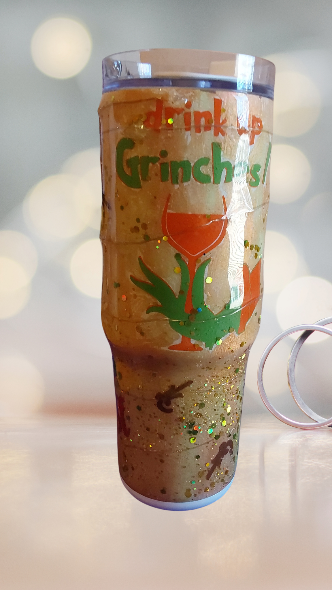 "Grinch Please" 30oz Light-Up Tumbler with Handle and Screw-On Lid