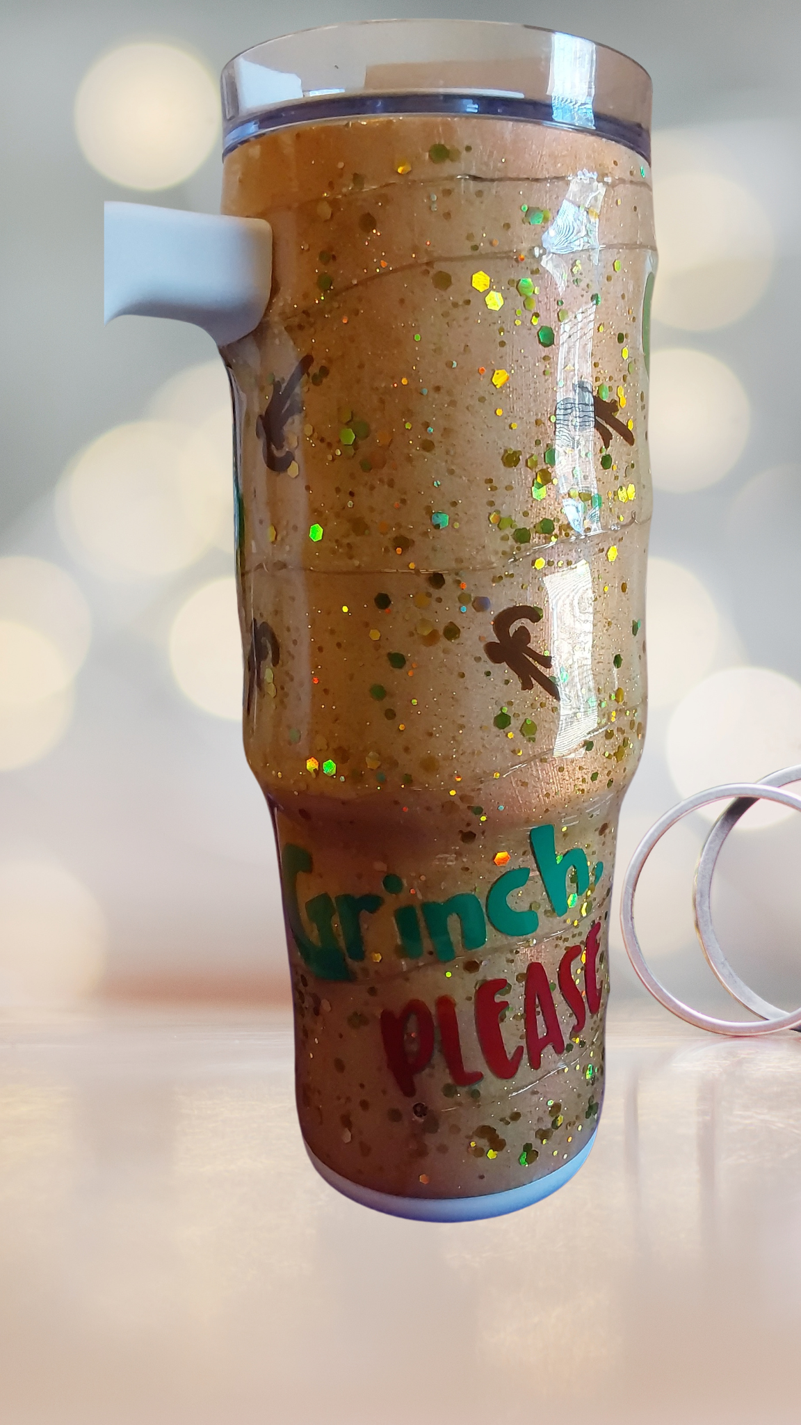 "Grinch Please" 30oz Light-Up Tumbler with Handle and Screw-On Lid