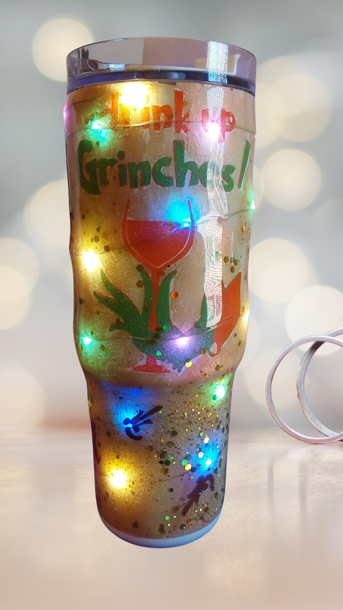 "Grinch Please" 30oz Light-Up Tumbler with Handle and Screw-On Lid