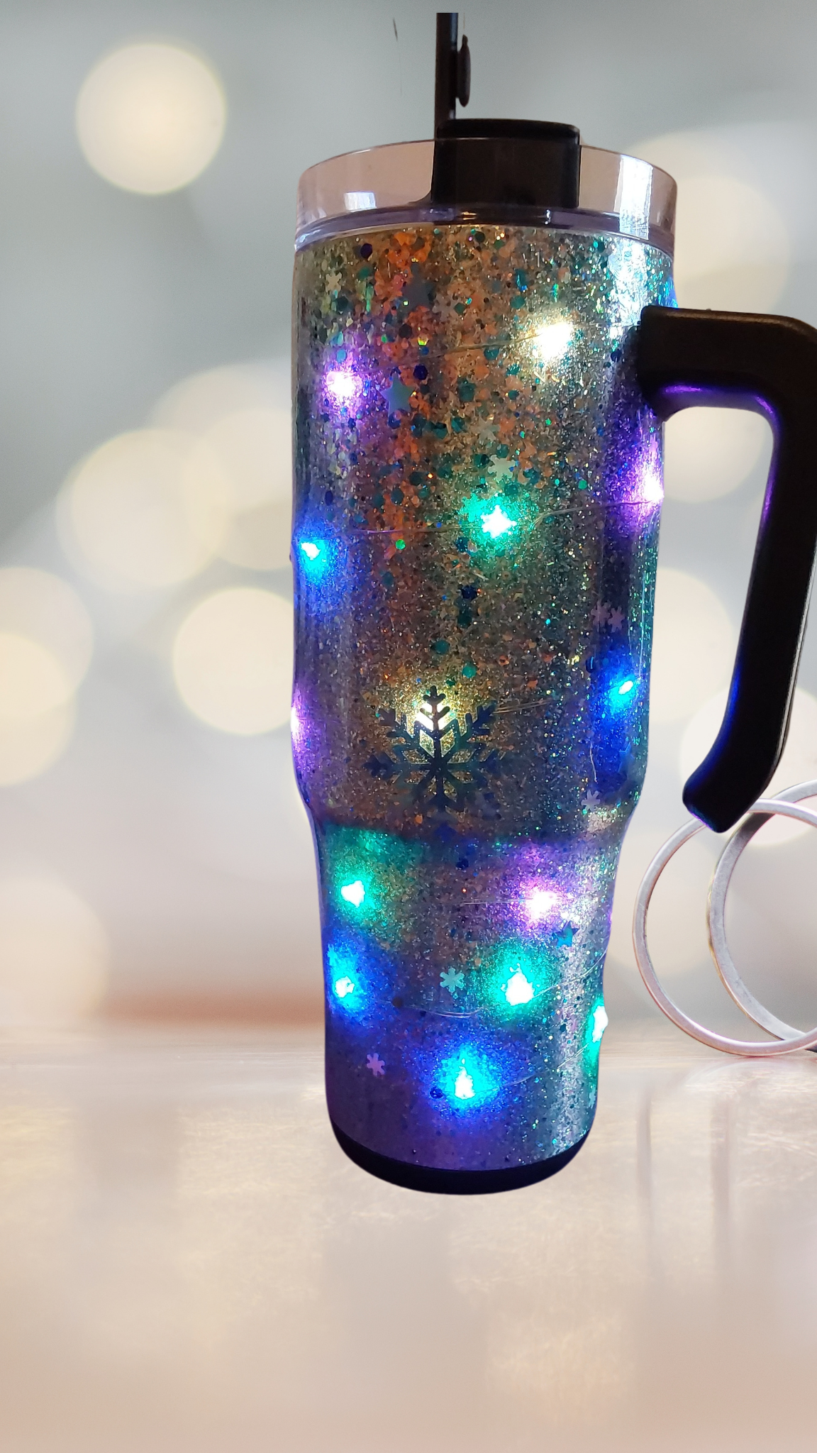 "Stars" 30oz Light-Up Tumbler with Handle and Screw-On Lid