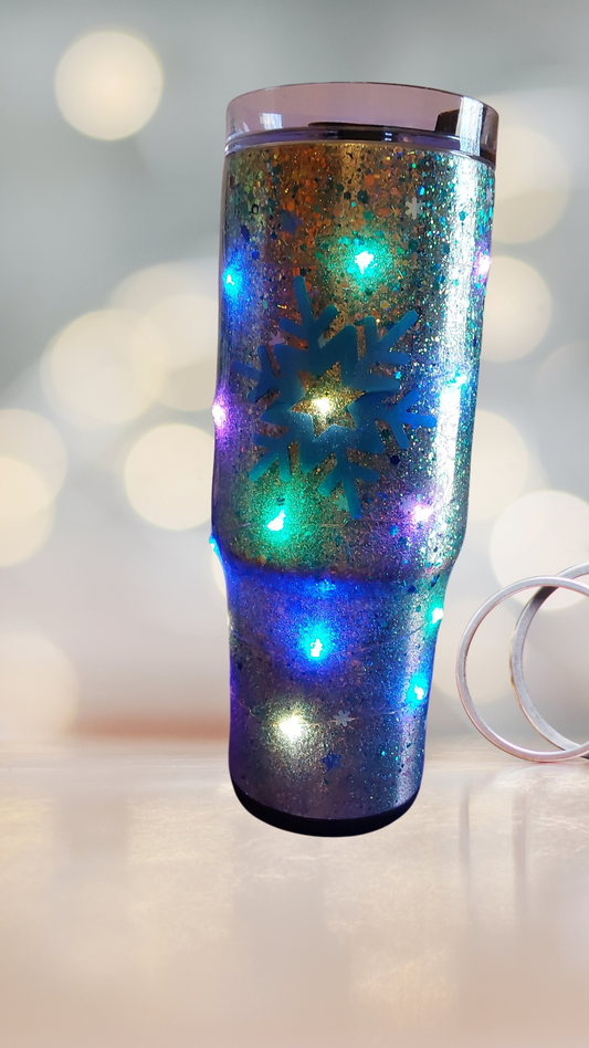 "Stars" 30oz Light-Up Tumbler with Handle and Screw-On Lid